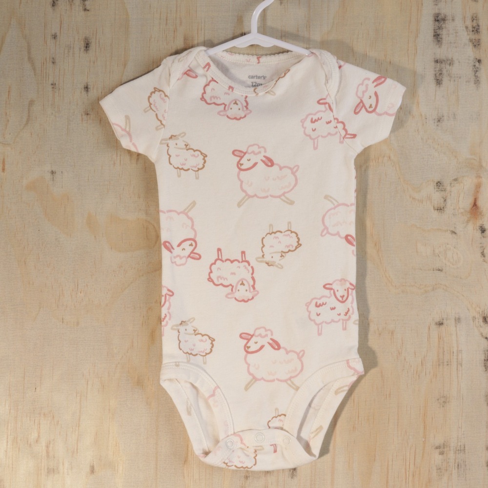 Carters Baby Girls Sheep Print Short Sleeve Bodysuit Cream Pink 12M